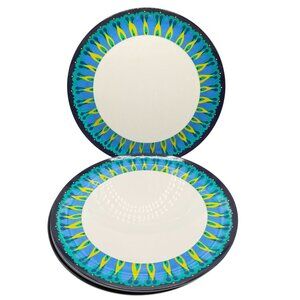 World Market Melamine Dinner Plates 11" Set of 4 Peacock Design Blue Green